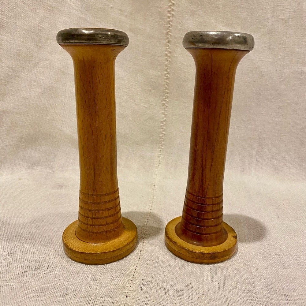 Set of two antique /vintage wooden industrial spools / bobbins - decorative